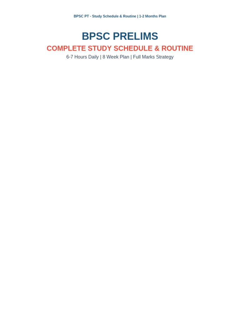 BPSC Study Schedule | PDF | Chemistry | Physics