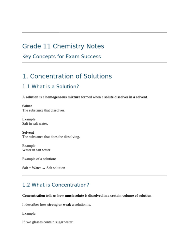 Grade 11 Chemistry Study Notes | PDF | Acid | Ph