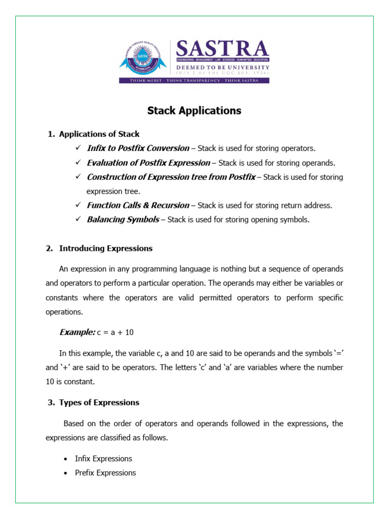 Week 1 Stack Applications - Infix To Postfix Conversion - Notes | PDF ...