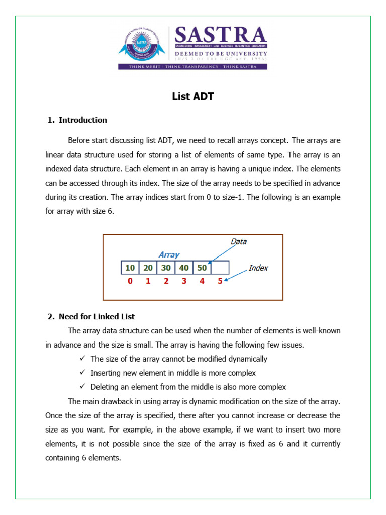Week3 Unit2 List ADT - Introduction | PDF