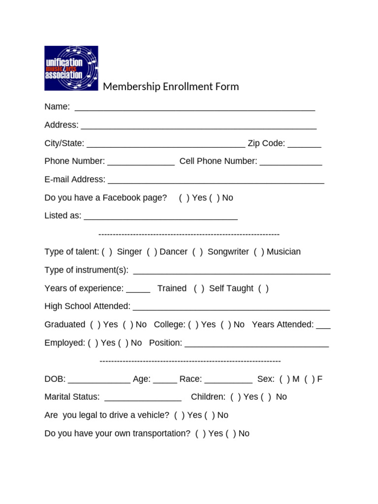 Membership Enrollment Form | PDF