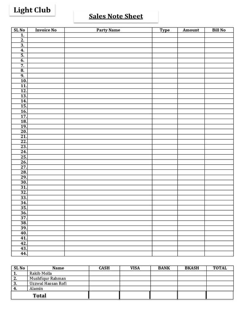 Sales Note Sheet | PDF