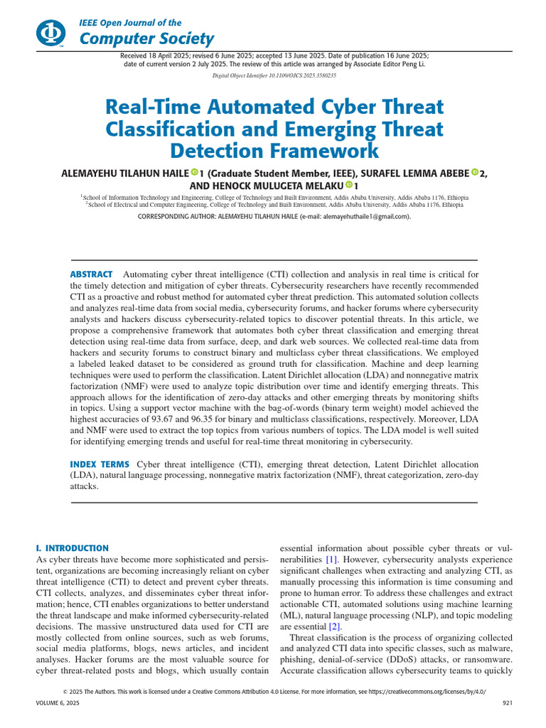 Real-Time Automated Cyber Threat Classification and Emerging Threat ...