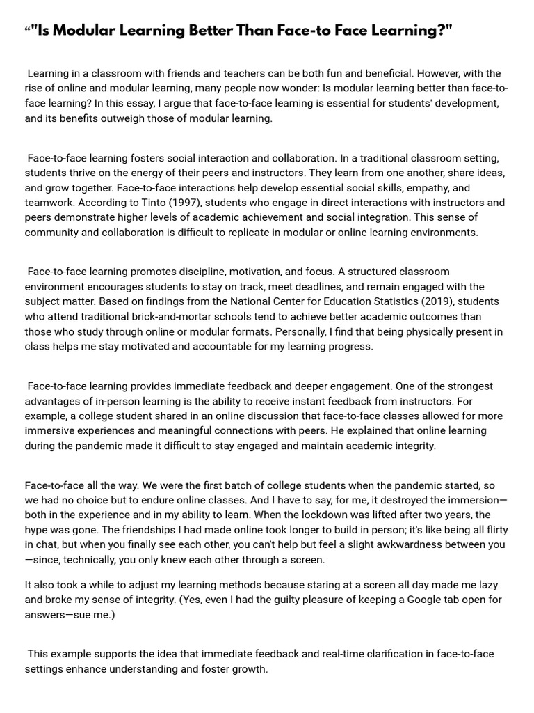 Is Modular Learning Better Than Face-To-Face Learning PDF | PDF ...