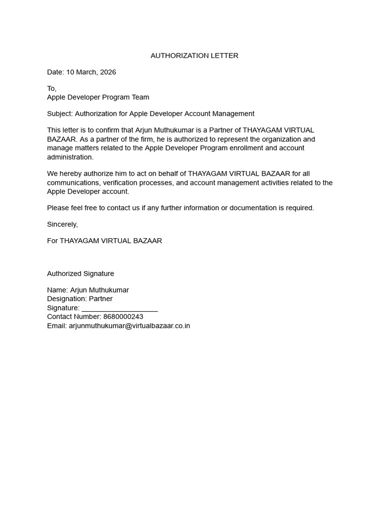 Apple Authorization Letter-1 | PDF | Noun | Phrase
