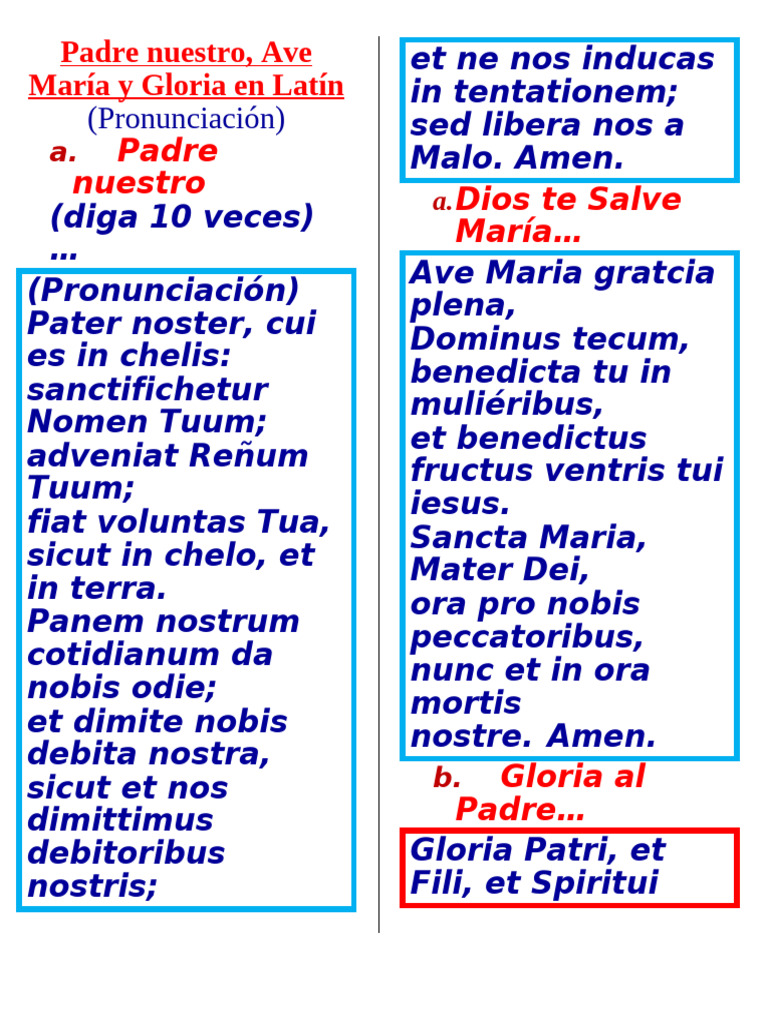 Padre Nuestro Ave Maria y Gloria en Latin | PDF