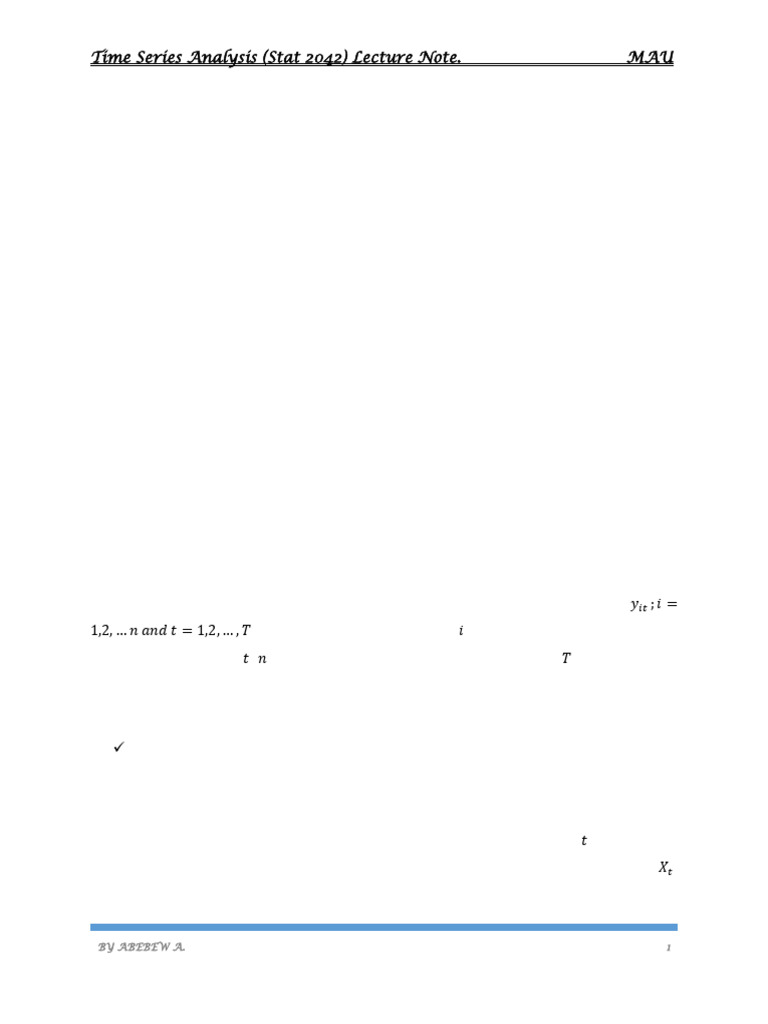 Time Series Analysis (Stat 2042) Lecture Note. | PDF | Stationary ...