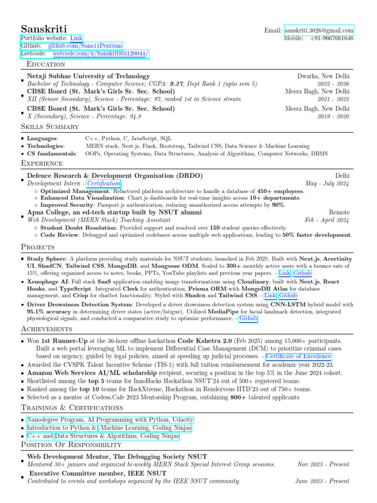 Resume Sanskriti 090425 | PDF | Databases | Software