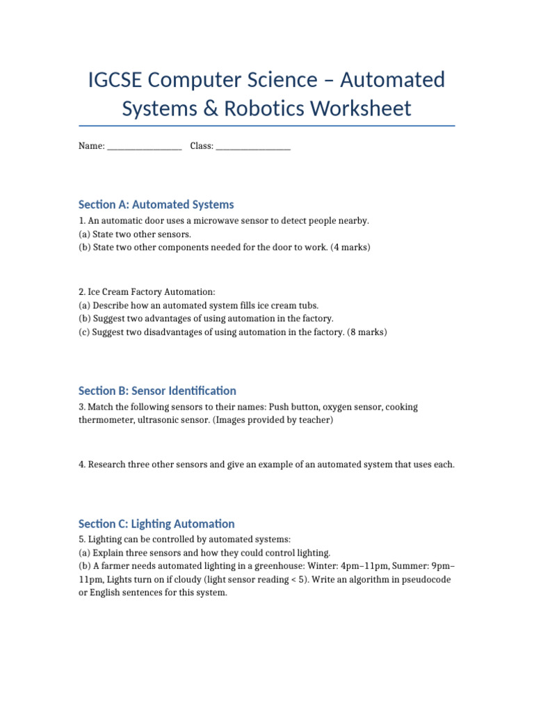 IGCSE CS Worksheet | PDF