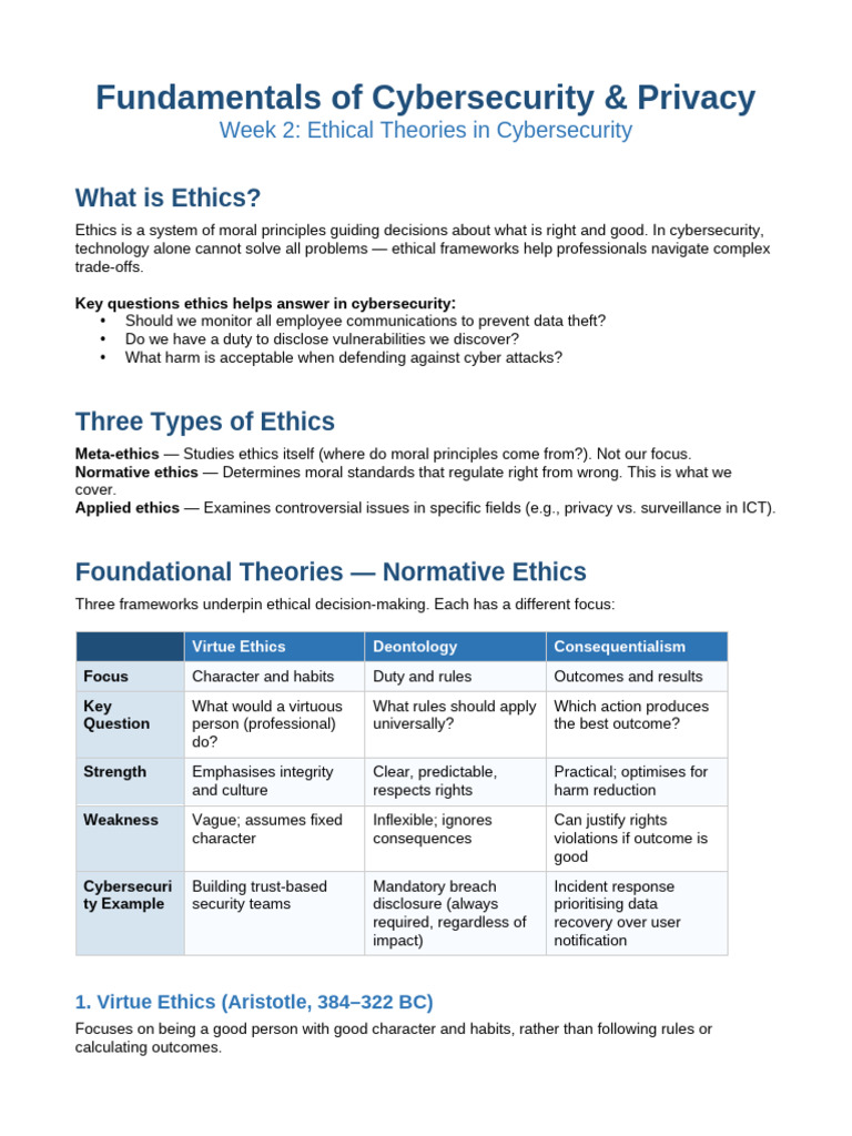 Week2 Cybersecurity Ethics Notes | PDF | Computer Security | Security
