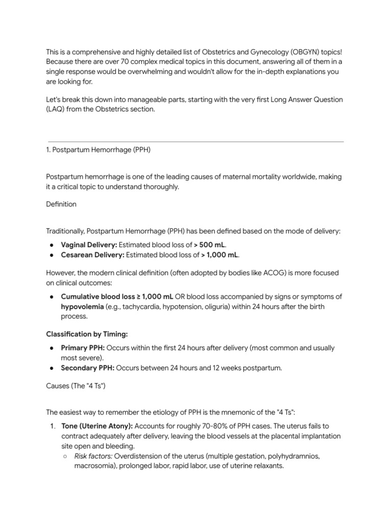 Obstetrics - Postpartum Hemorrhage Explained | PDF | Gestational ...