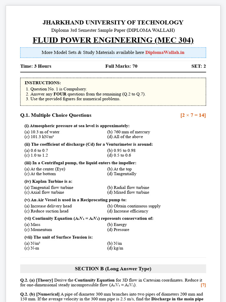 Fpe Sample Paper 2 by Diploma Wallah DW | PDF | Pump | Pressure Measurement