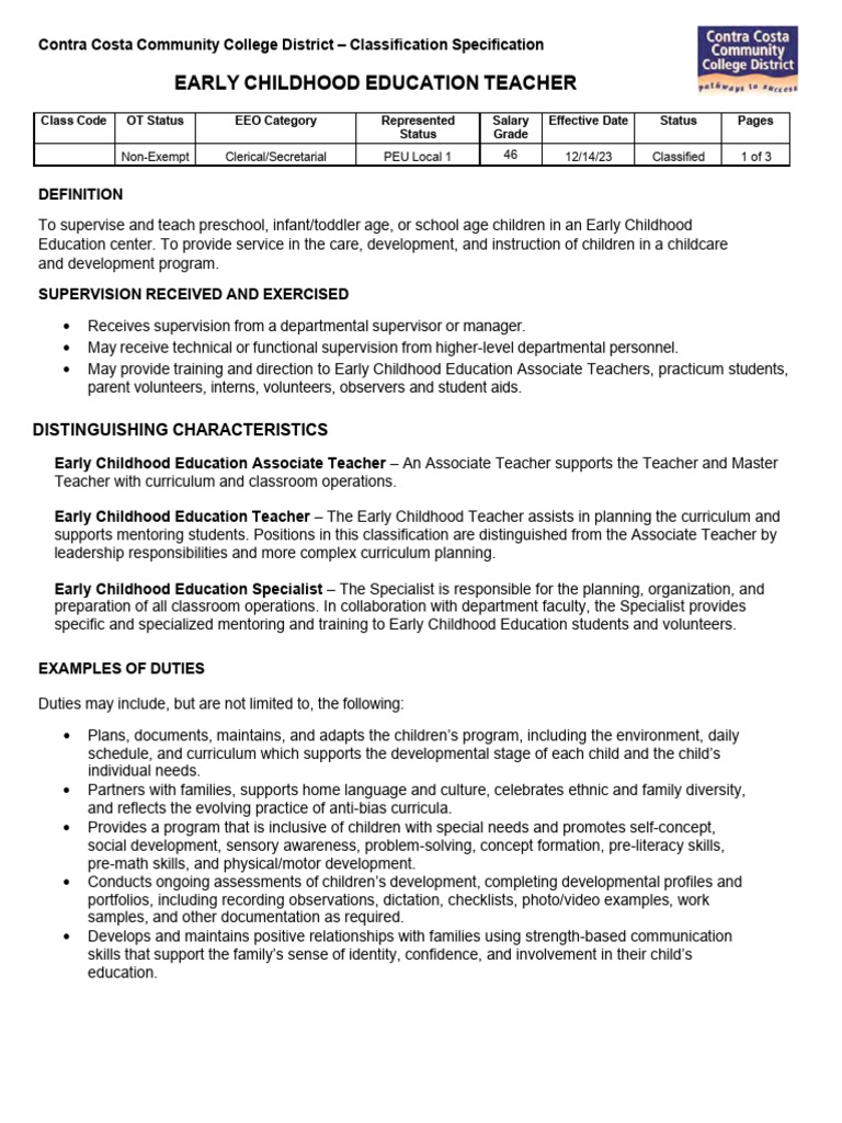 Early Childhood Education Teacher | PDF | Early Childhood Education ...
