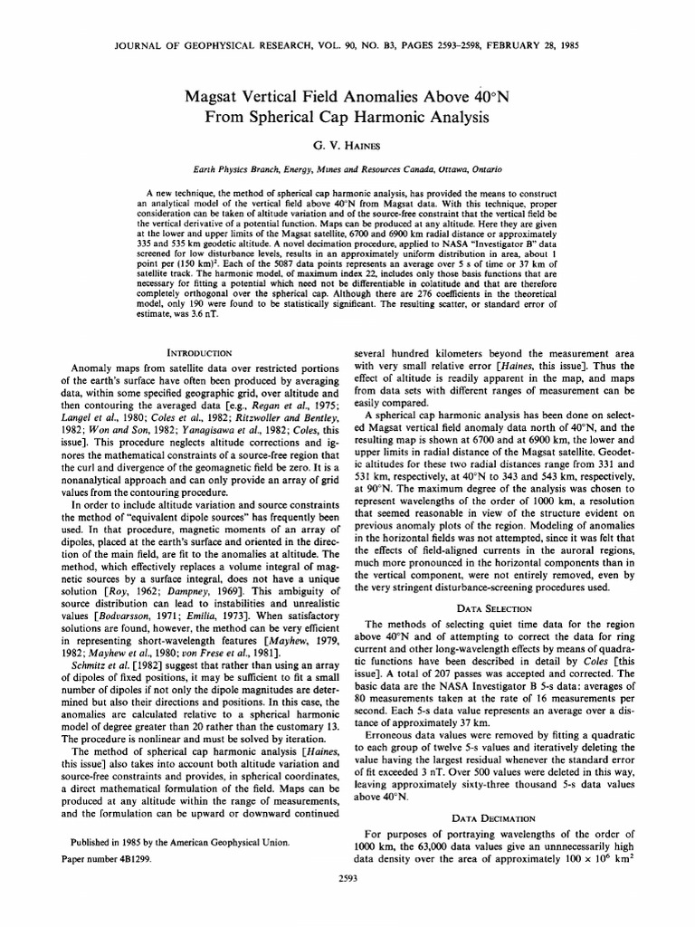 Haines, G. v. (1985) Magsat Vertical Field Anomalies Above 400 N From ...
