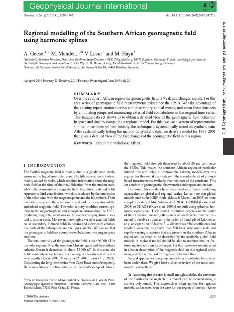Geese, A. Et Al. (2010) Regional Modelling of The Southern African ...