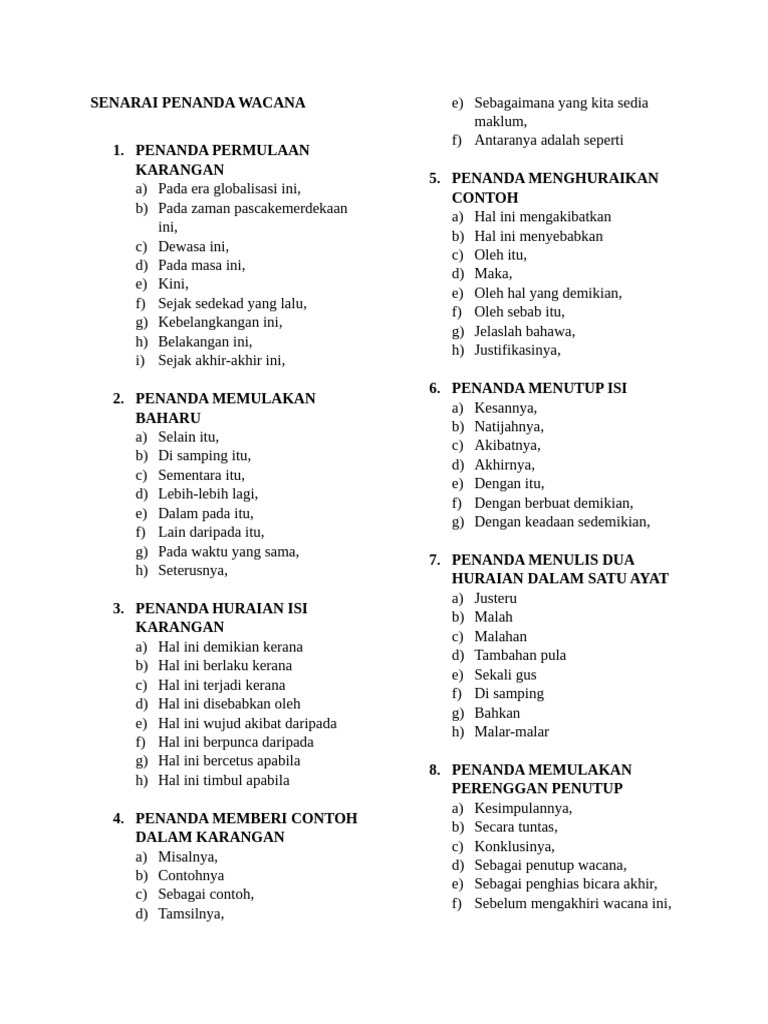 SENARAI PENANDA WACANA | PDF