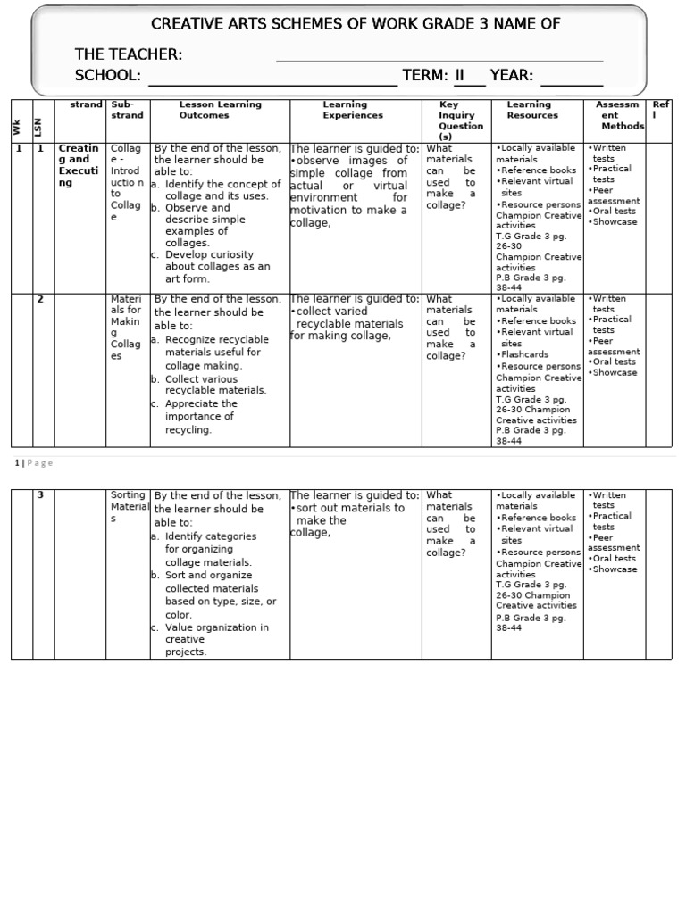 Grade 3 Term 2 Creative Schemes | PDF | Educational Assessment | Rhythm