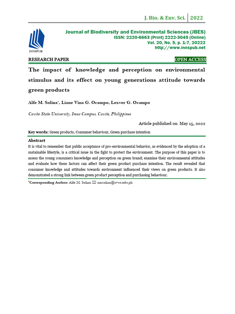 The Impact of Knowledge and Perception On Environmental Stimulus and ...