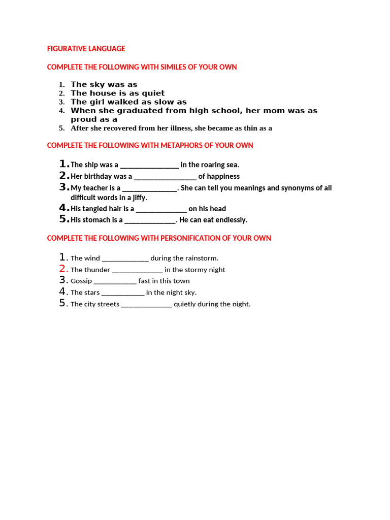 Figurative Language Homework | PDF
