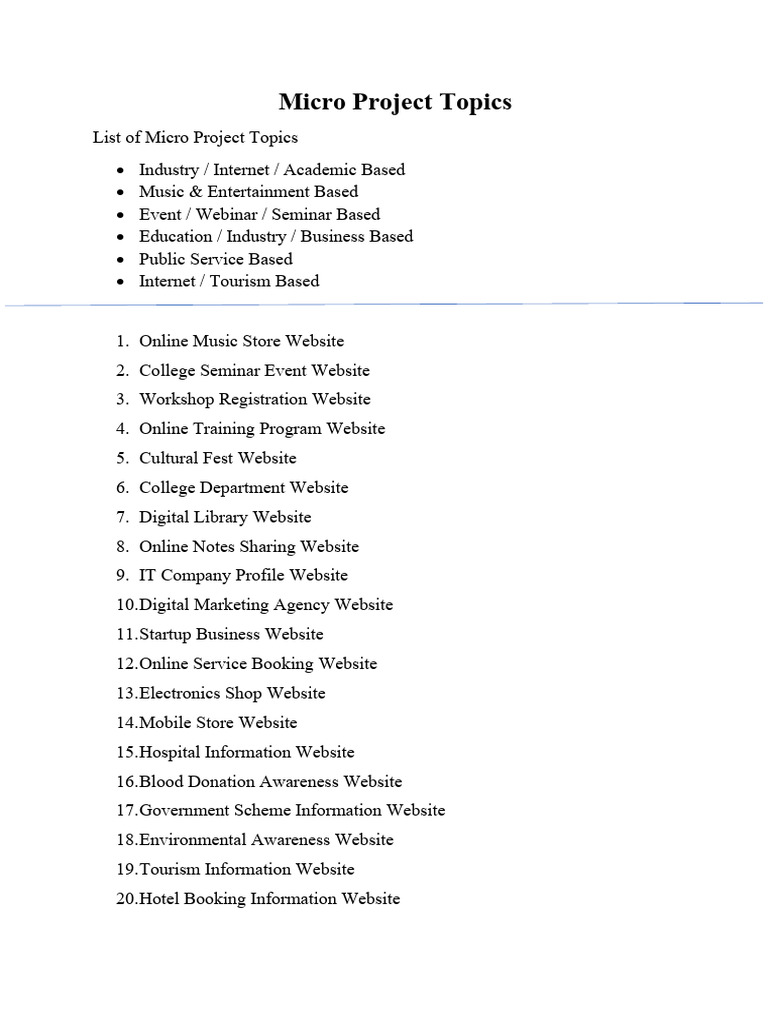 WPD Micro Project Title List | PDF