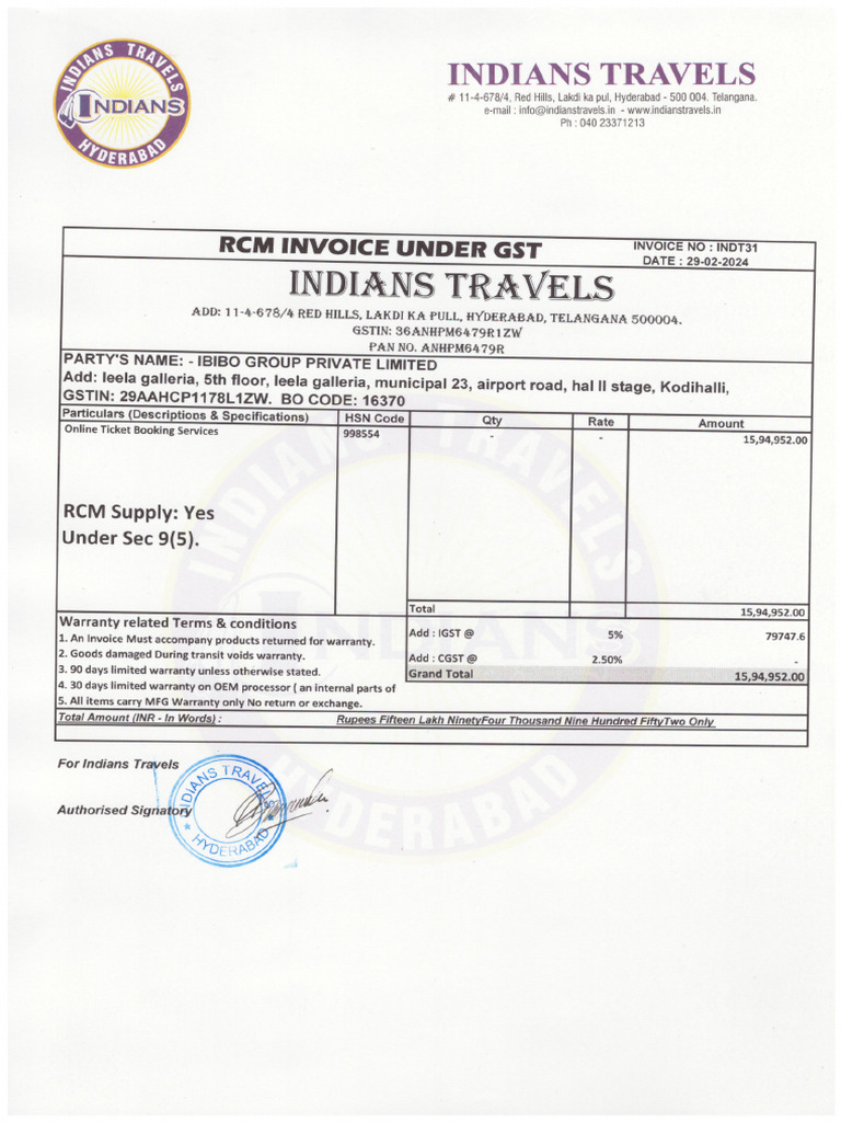 Redbus Rcm Invoice Feb-24 | PDF