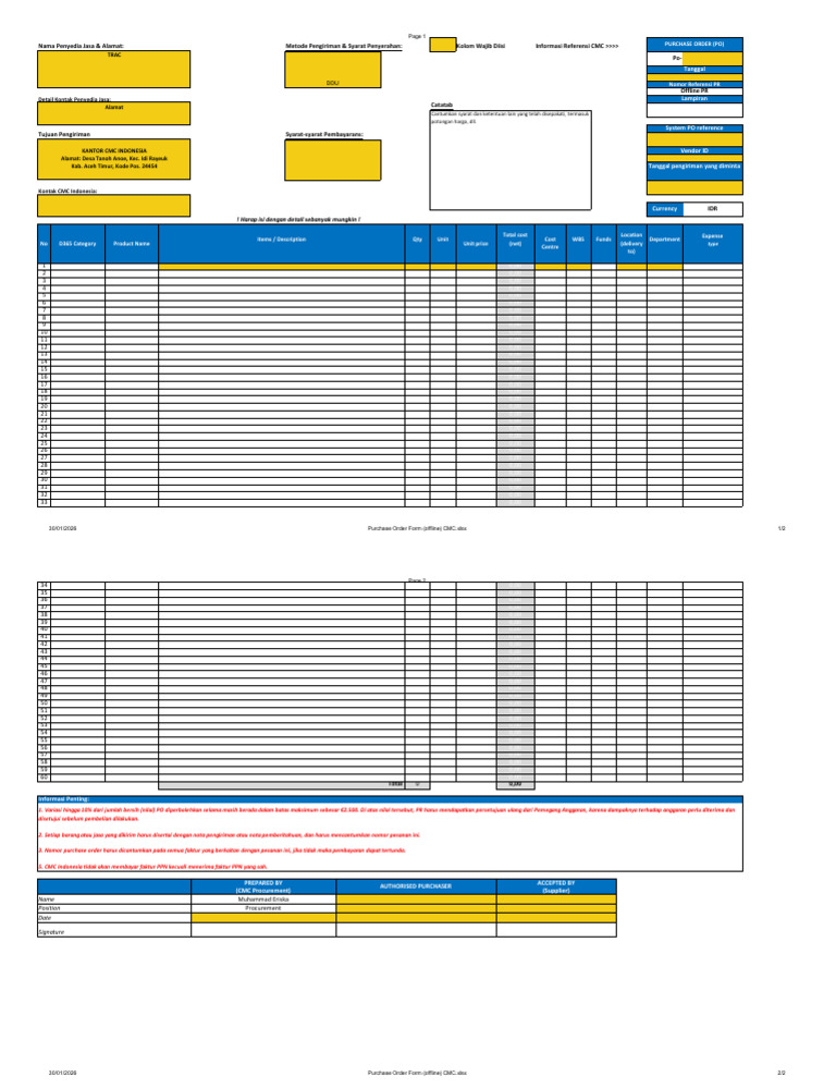 Purchase Order Form (Offline) CMC | PDF