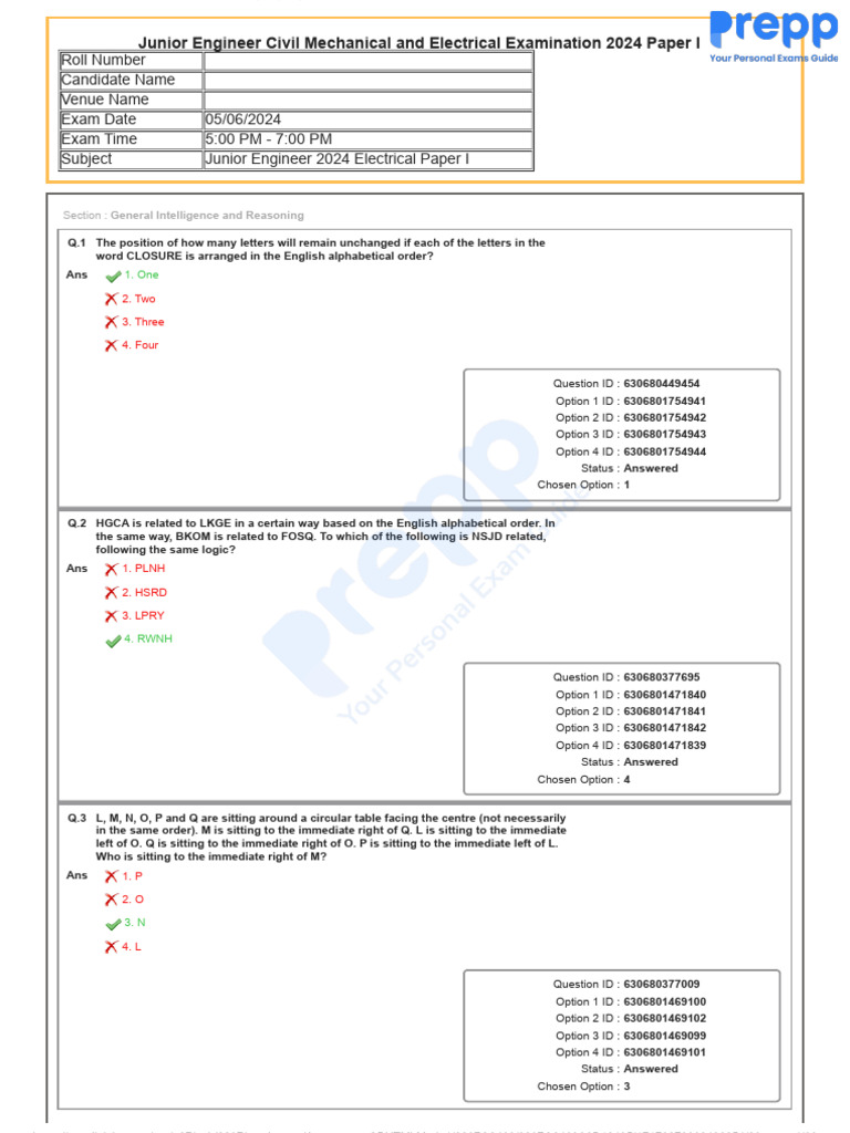 SSC JE 2024 Paper 1 Electrical Question Paper With Answer Key PDF ...