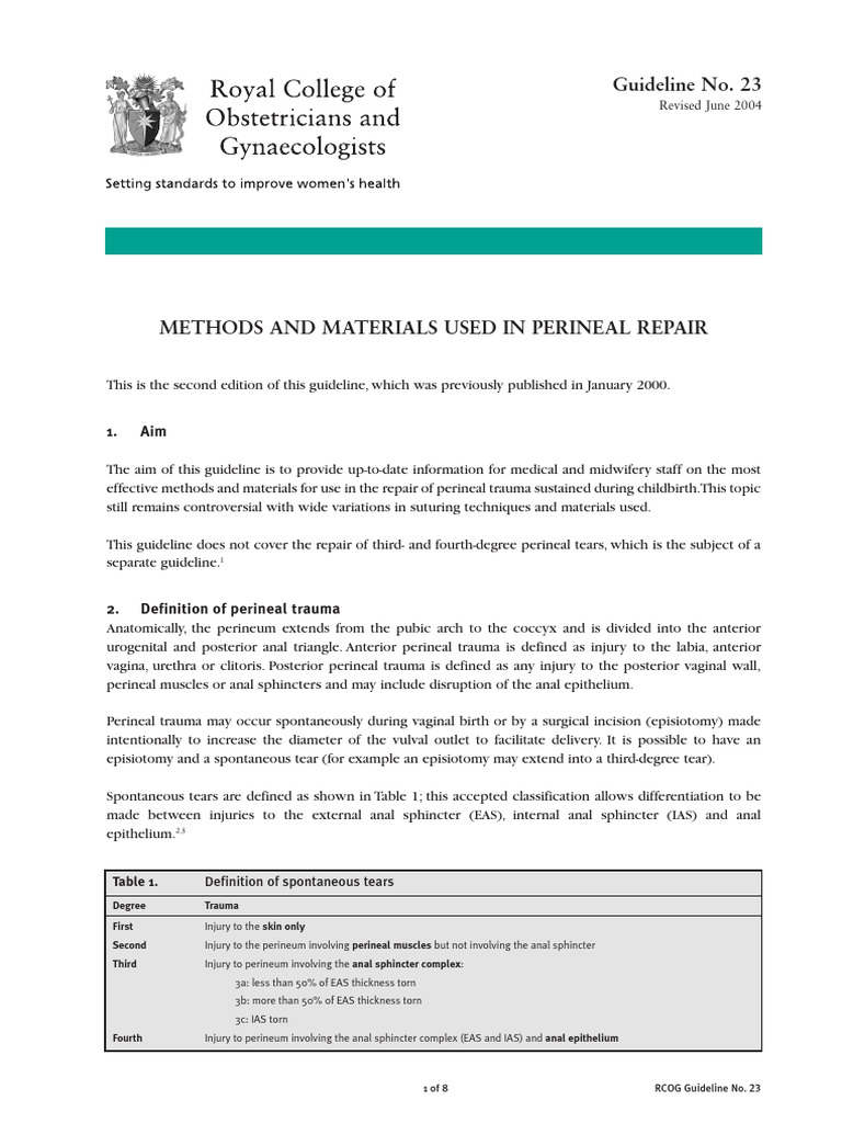 RCOG+Guideline+Perineal Repair | PDF
