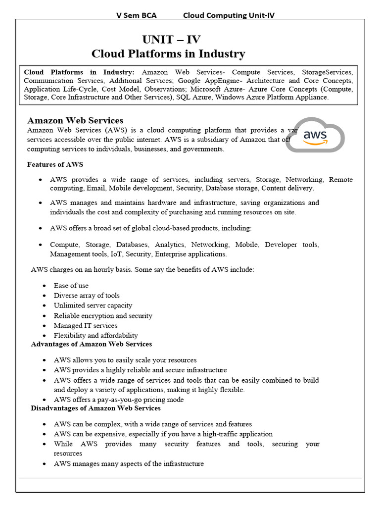 Cloud Computing Unit - 4 Notes-1 | PDF | Cloud Computing | Microsoft Azure