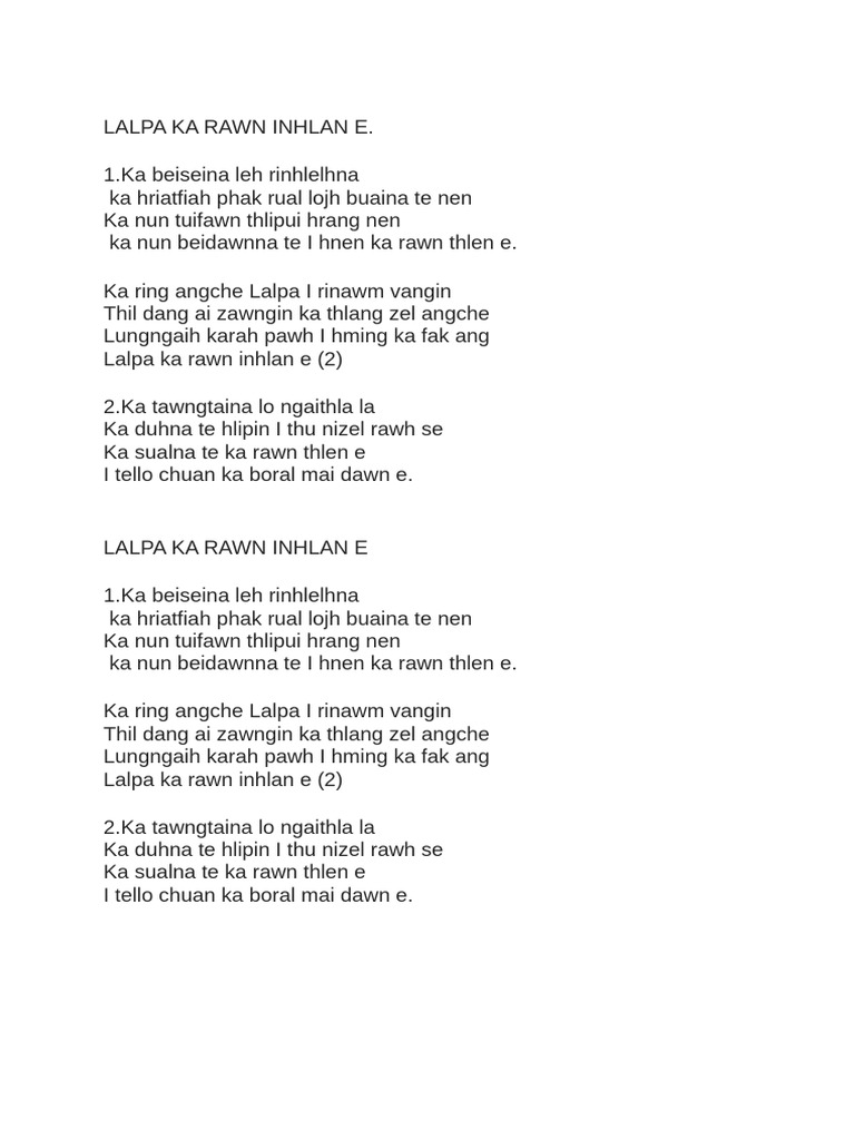 Lalpa Ka Rawn Inhlan e | PDF