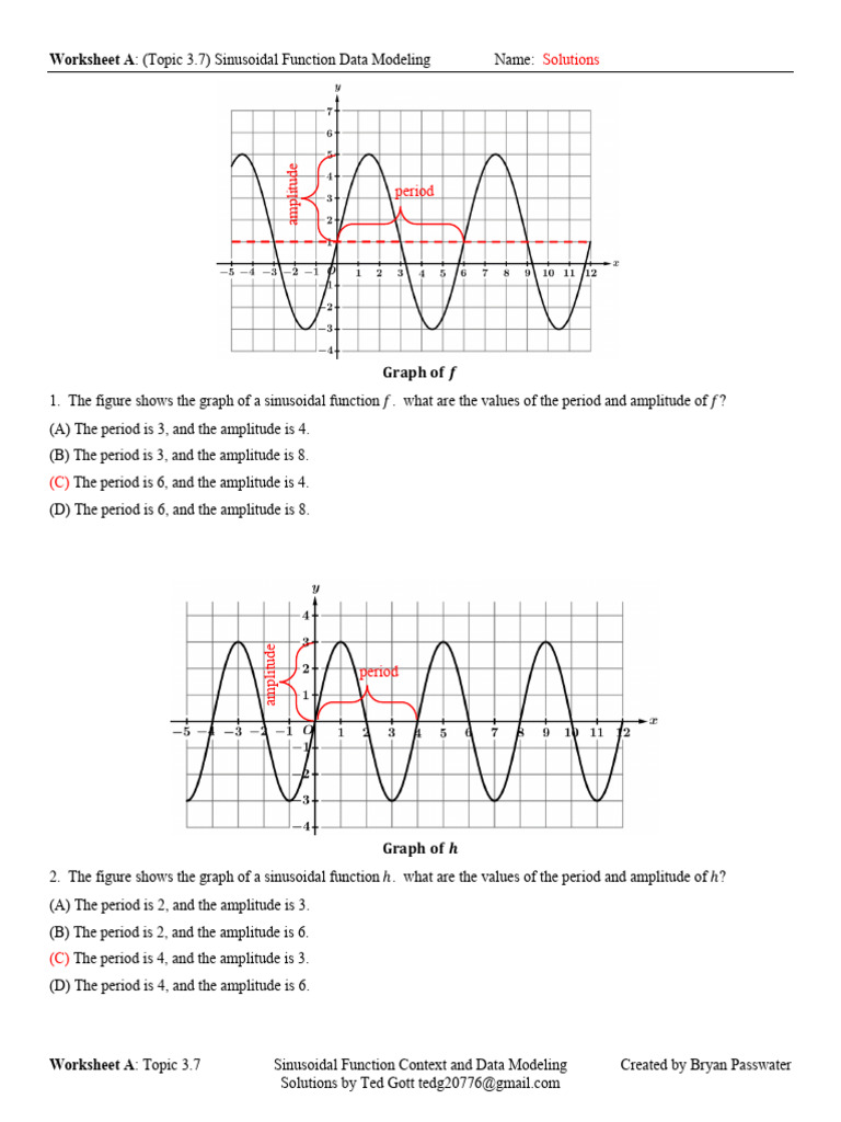 Worksheet A Key Topic 3.7 Sinusoidal Function Context and Data Modeling ...