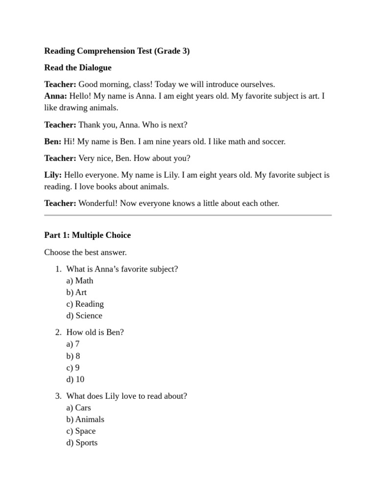 Reading Comprehension Test | PDF