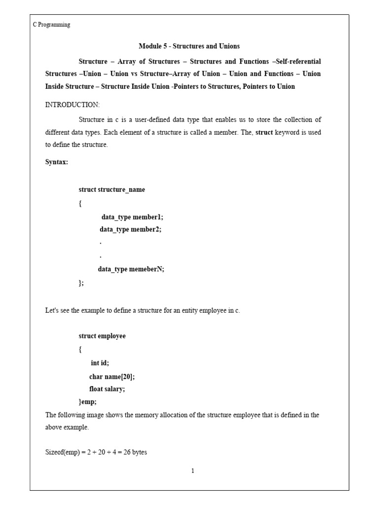 Module 5-Structure and Union | PDF