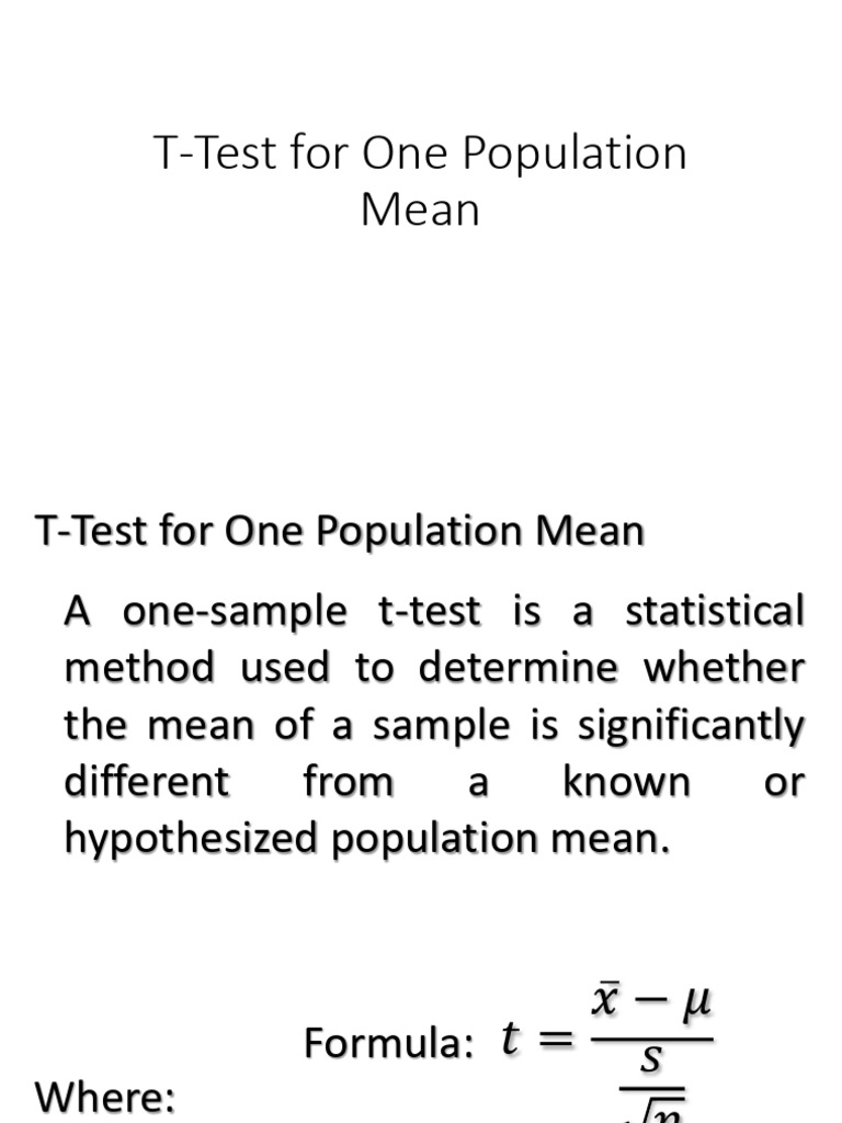 T Test For One Population Mean | PDF