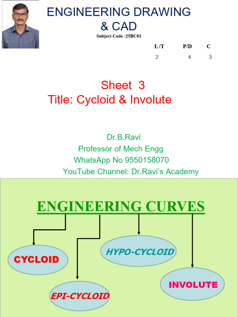 ED - Sheet 3 - Cycloid & Involute | PDF | Circle | Euclidean Plane Geometry