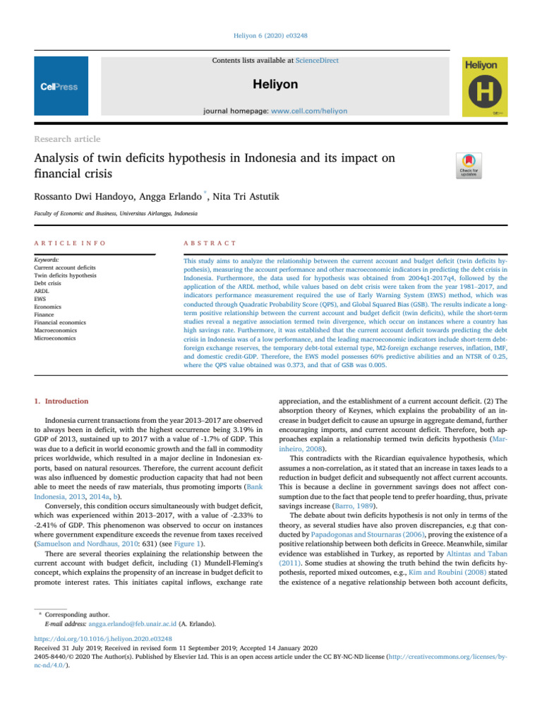 Analysis of Twin Deficits Hypothesis in Indonesia | PDF | Government ...