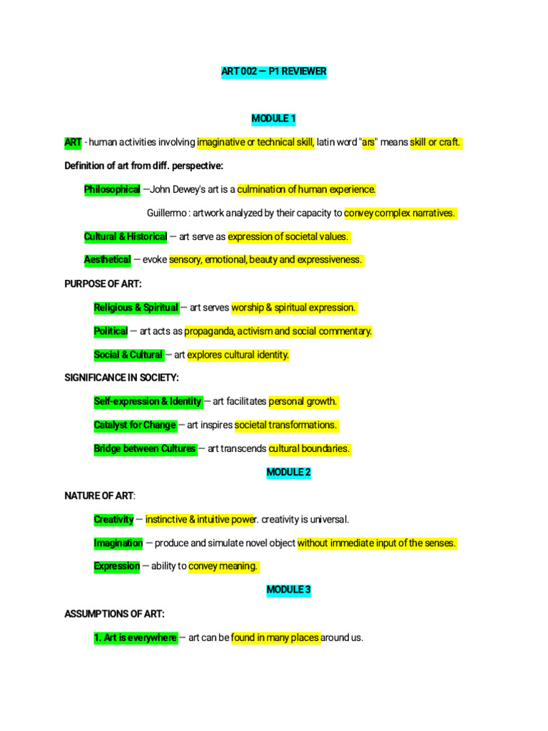 Art 002 p1 Reviewer | PDF | Aesthetics | Representation (Arts)