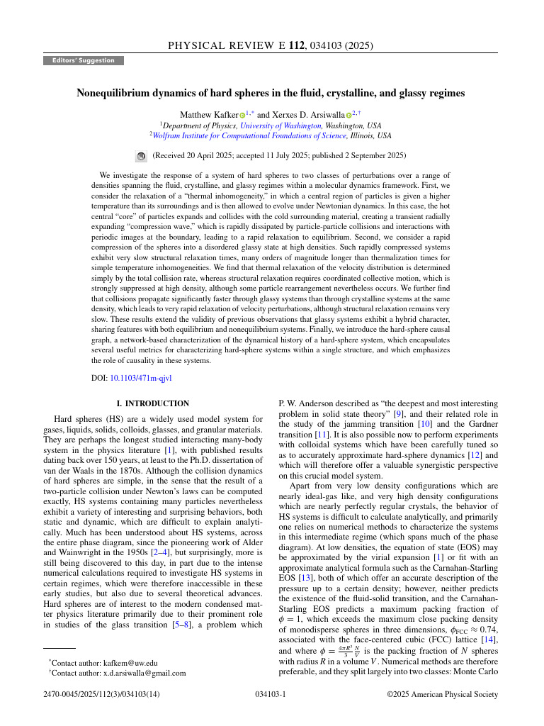 Nonequilibrium Dynamics of Hard Spheres in The Fluid, Crystalline, and ...
