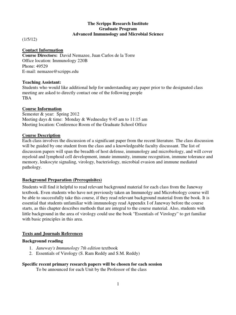 Advanced Immunology And Microbial Science Syllabus T Cell - 