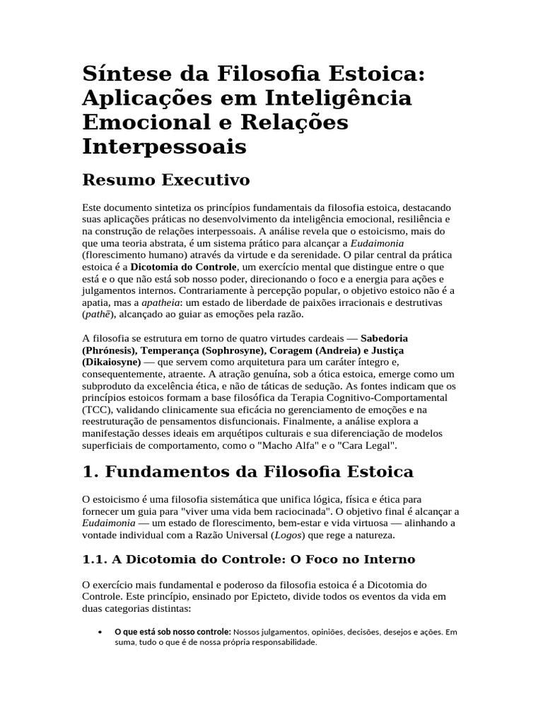 Síntese Da Filosofia Estoica | PDF | Estoicismo | Terapia cognitiva ...
