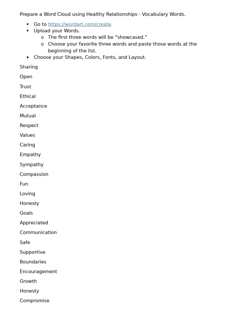 Healthy+Relationships+ Vocabulary | PDF