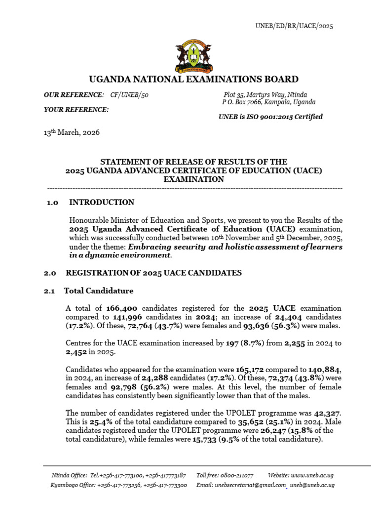 2025 Uace - Statement of Release of Results | PDF | University And ...