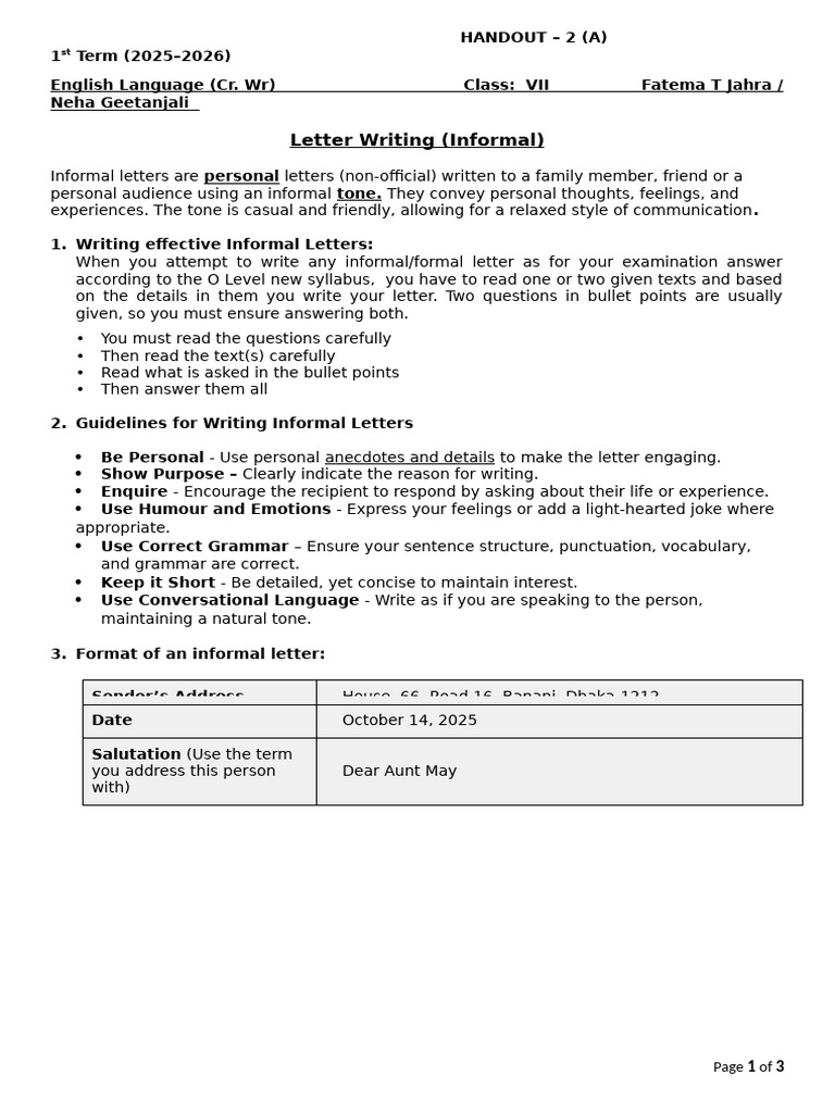 Informal Letter Format | PDF | Linguistics | Human Communication