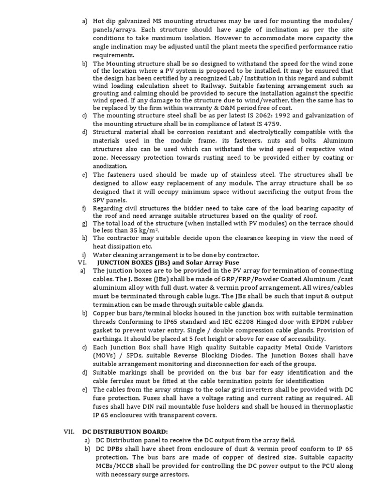 Tender Specification Structure and Earthing | PDF | Photovoltaic System ...