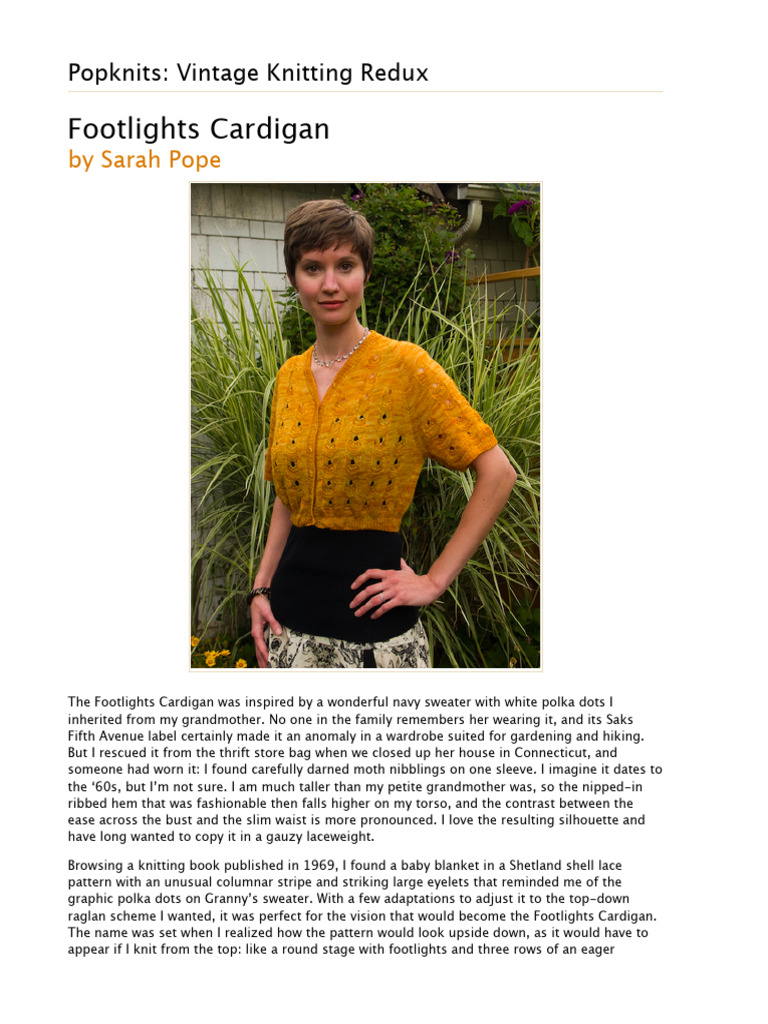 Popknits Patterns Footlights Cardigan | PDF | Knitting | Textile Arts