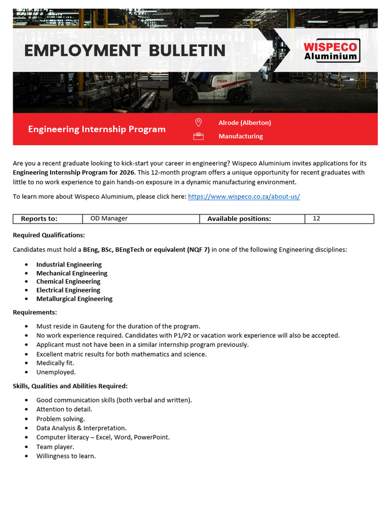 Engineering Internship Program - Manufacturing - 29!09!2025 | PDF ...