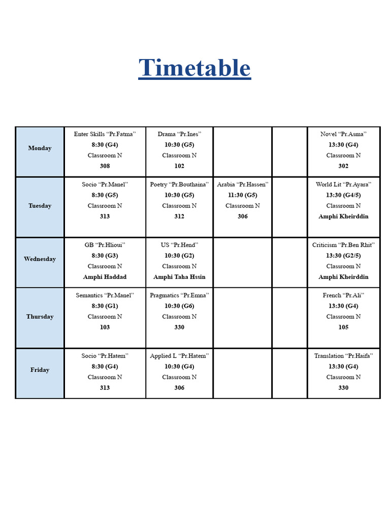 Timetable | PDF