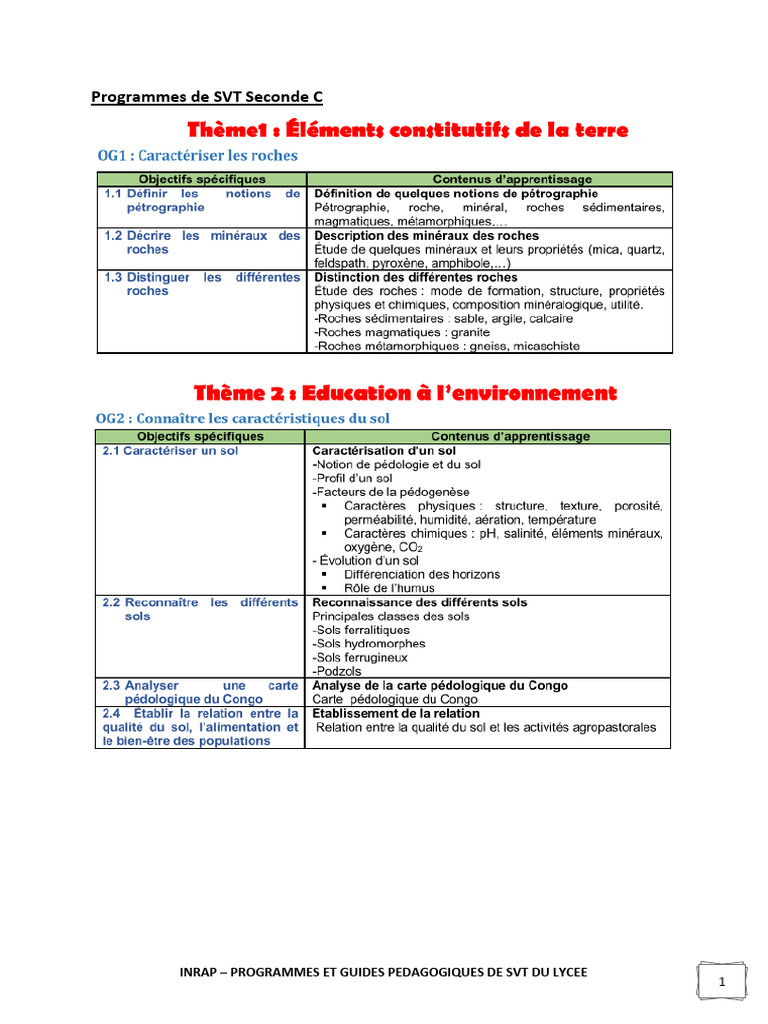 Programme SVT Seconde C | PDF