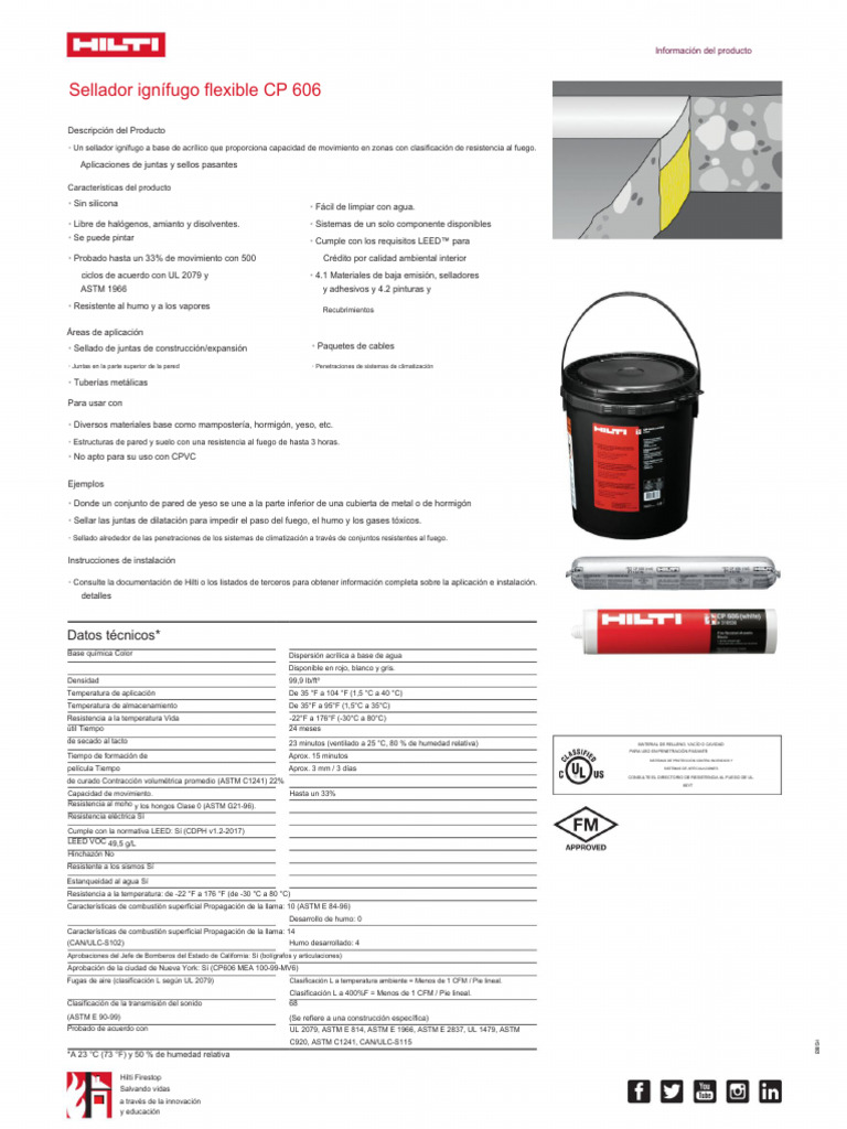 Sellador Ignífugo Flexible CP 606 | PDF | Hormigón | Agua