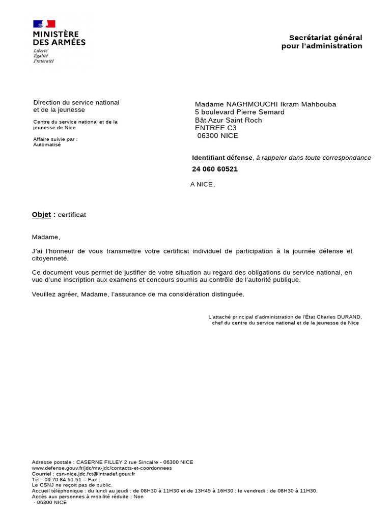 Lettre D'accomp. Attestation de Situation | PDF